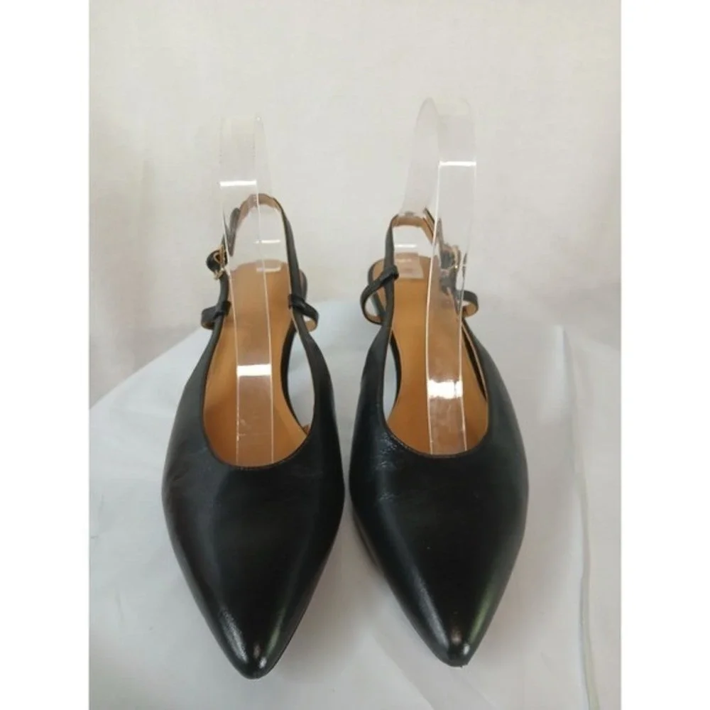 Madewell The Debbie Genuine Leather Slingback Pump Black Pointed Toe Kitten sz 8